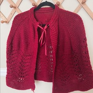 Deep Red Vintage Knitted Pancho